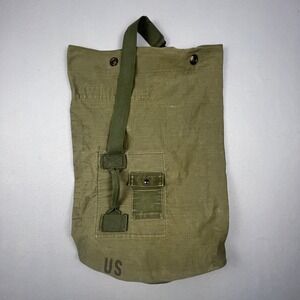 Military Duffel Bag Olive Green Canvas US Army Vintage Gear Barracks Bag OD